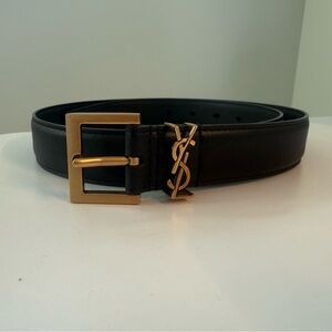 Yves Saint Laurent Black Belt with Gold YSL Logo